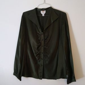 Talbots silk blouse deep olive green 18W